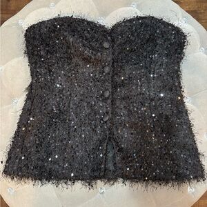 Zara Black Textured Sequin Top